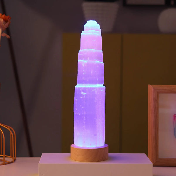 White Selenite Tower Lamp-ToShay.org