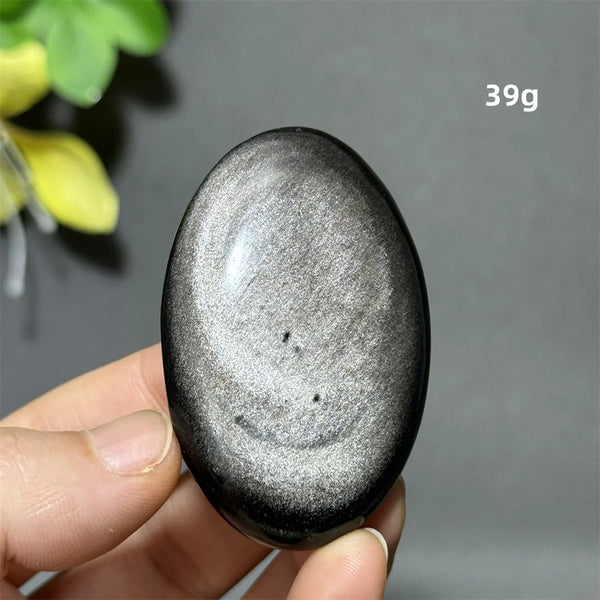 Silver Obsidian Palm Stone-ToShay.org