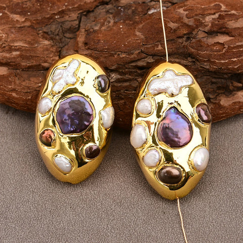 APDGG Wholesale 5 Pcs Big Gold Edged Natural White Black Keshi Pearl Gold Trim Accessories Jewelry Findings DIY-ToShay.org