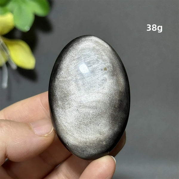 Silver Obsidian Palm Stone-ToShay.org
