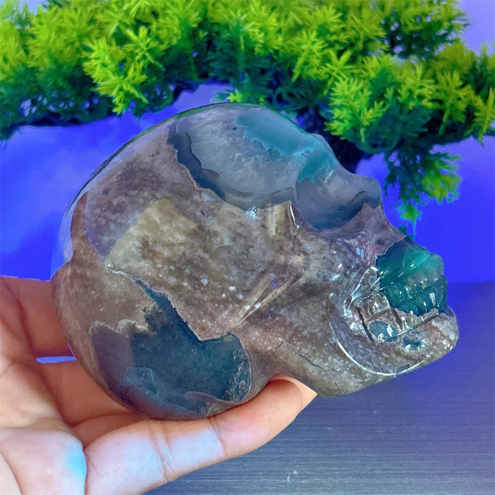 Volcano Agate with Calcite Skull Natural Crystal Home Decoritems Room decor Luck Quartz Stone Garden Reiki Healing Energy Love-ToShay.org