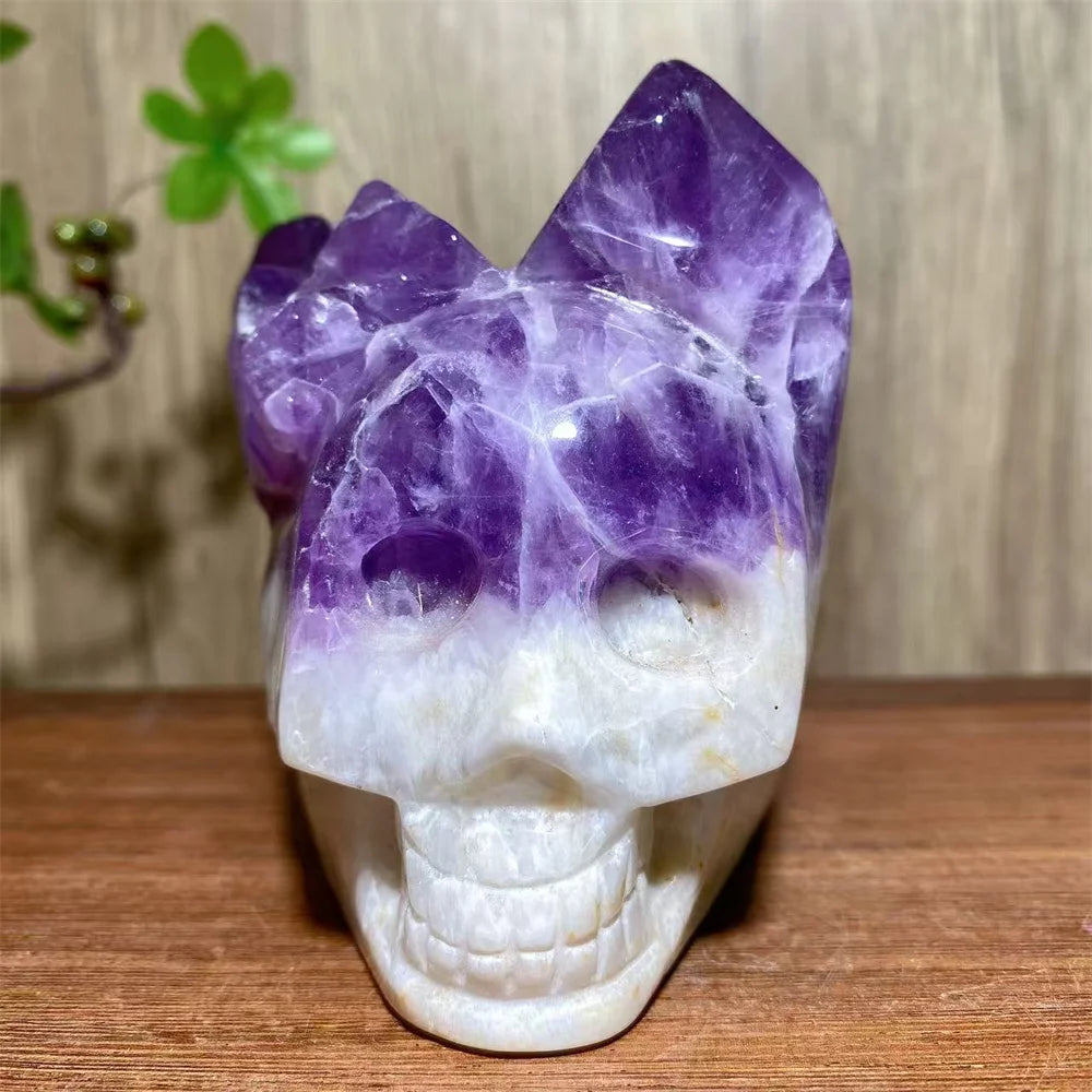 Natural Unique Big Amethyts Cluster Skull Carving Quartz Stone Halloween Decoration Minerals Craft Gifts Energy Healing Gift-ToShay.org