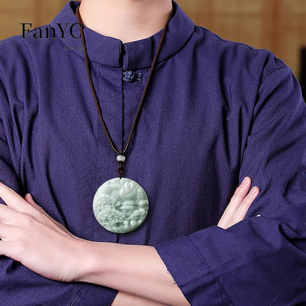Blue Jadeite Landscape Pendant-ToShay.org