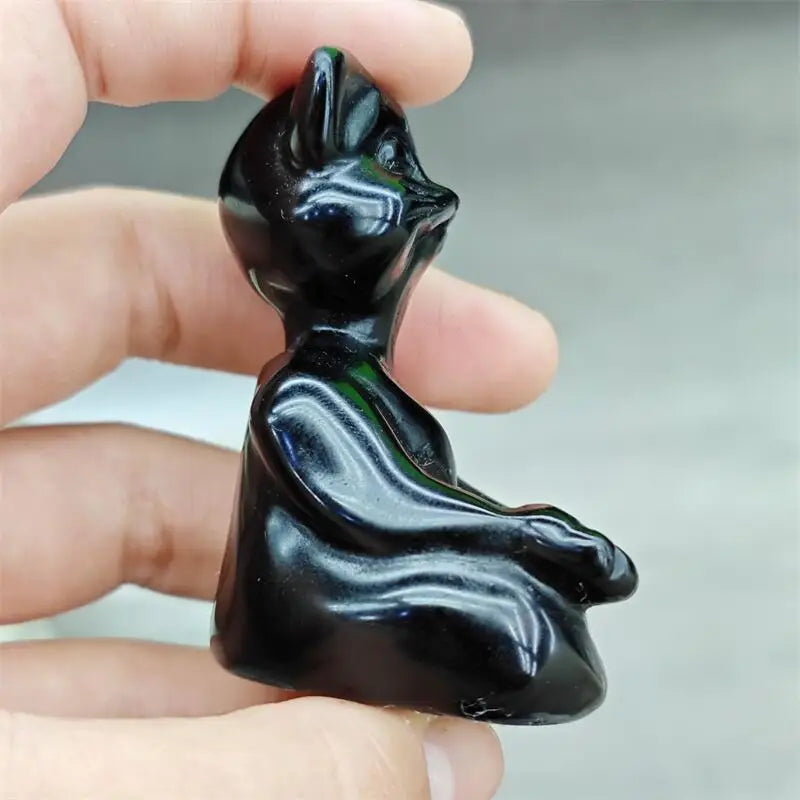 Natural Black Obsidian Yoga Master Cat Carving Healing Reiki Women Gemstone Jewellry Pendant Gift 1PCS-ToShay.org
