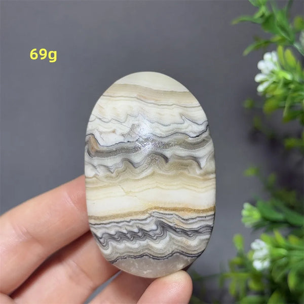 Grey Striped Calcite Palm Stone-ToShay.org