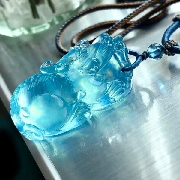 Blue Aquamarine Pi Xiu Pendant-ToShay.org