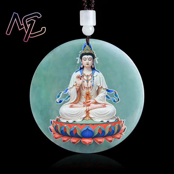 Blue Jadeite Guanyin Pendant-ToShay.org