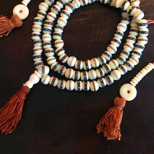 White Yak Bone Prayer Mala-ToShay.org