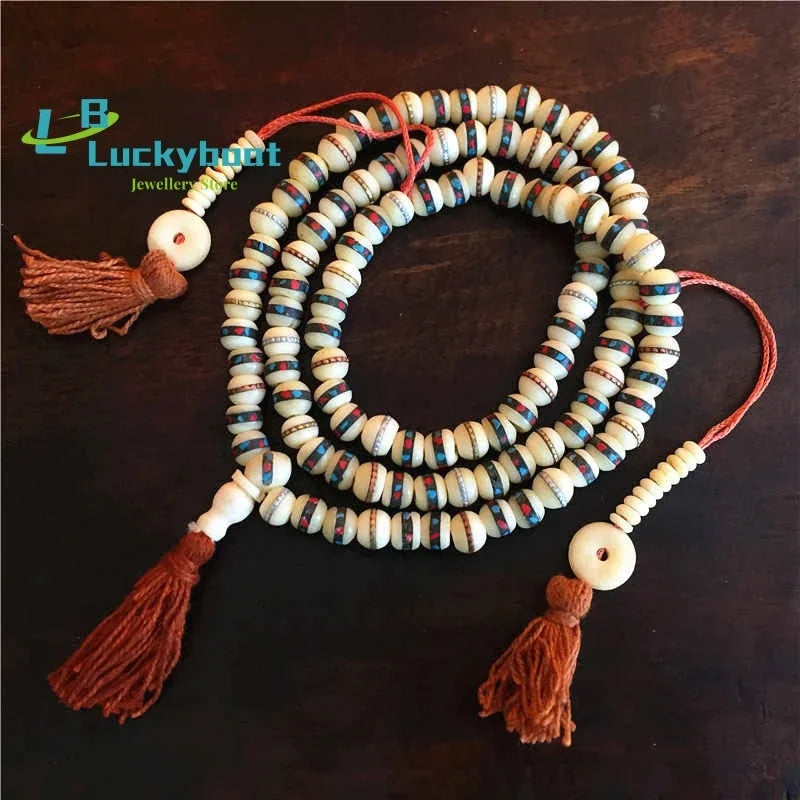 White Yak Bone Prayer Mala-ToShay.org