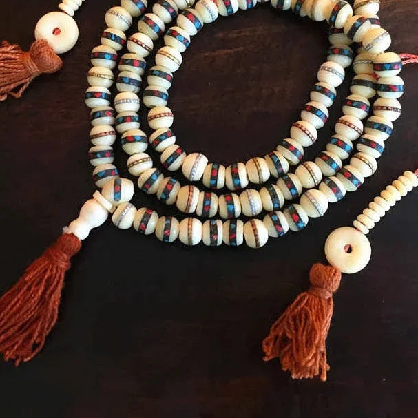 White Yak Bone Prayer Mala-ToShay.org