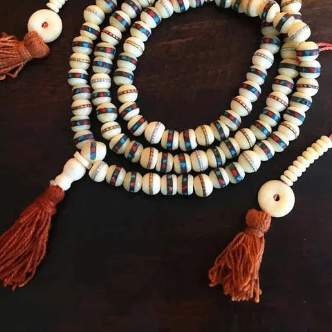 White Yak Bone Prayer Mala-ToShay.org