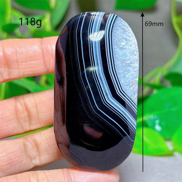 Black Silk Agate Palm Stone-ToShay.org