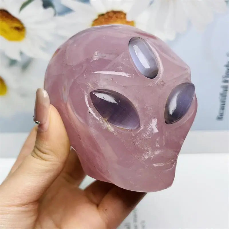 Pink Rose Quartz Alien Skull-ToShay.org