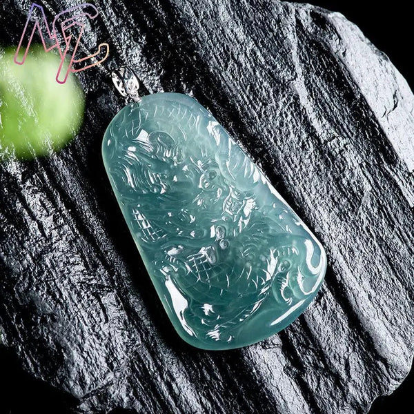 Blue Jadeite Dragon Pendant-ToShay.org