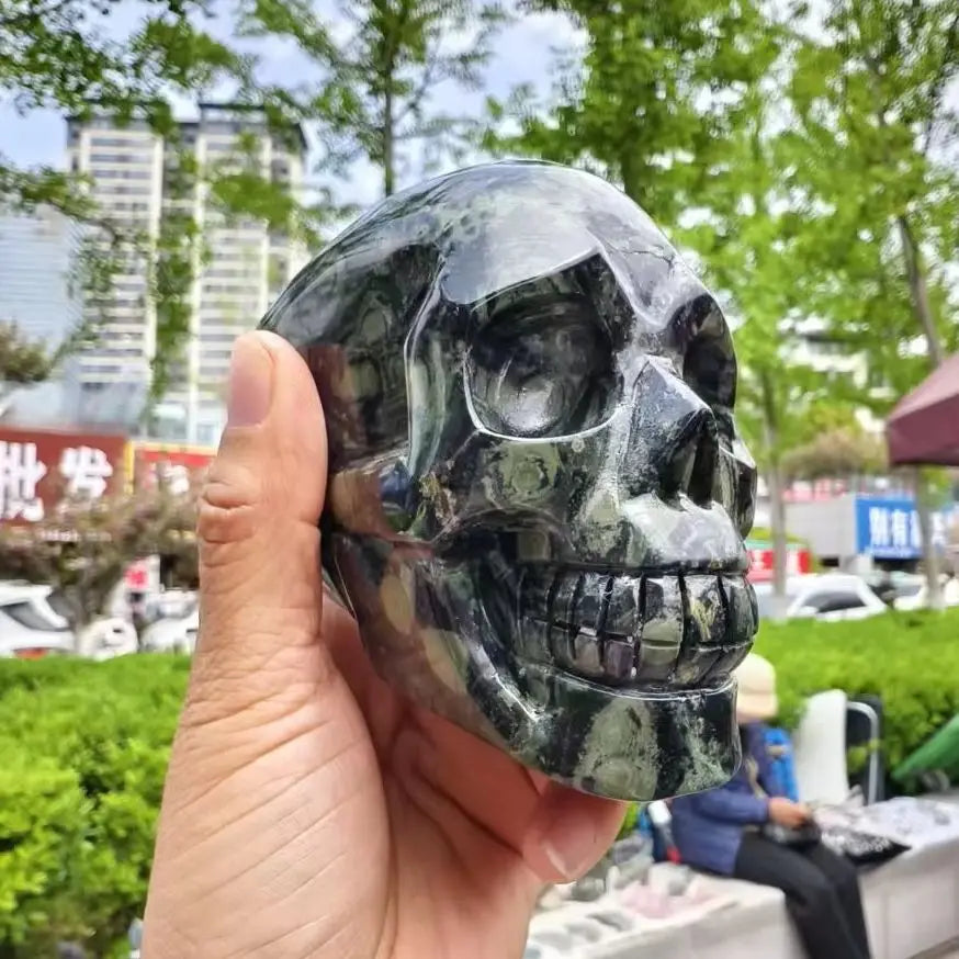 Green Peacock Eye Stone Skull-ToShay.org