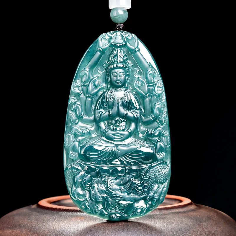 Blue Jade Kwan-Yin Pendant-ToShay.org