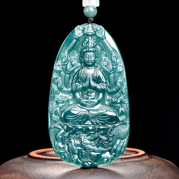 Blue Jade Kwan-Yin Pendant-ToShay.org