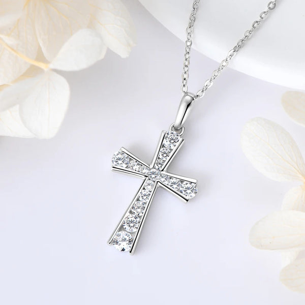 Silver Diamond Cross Pendant-ToShay.org