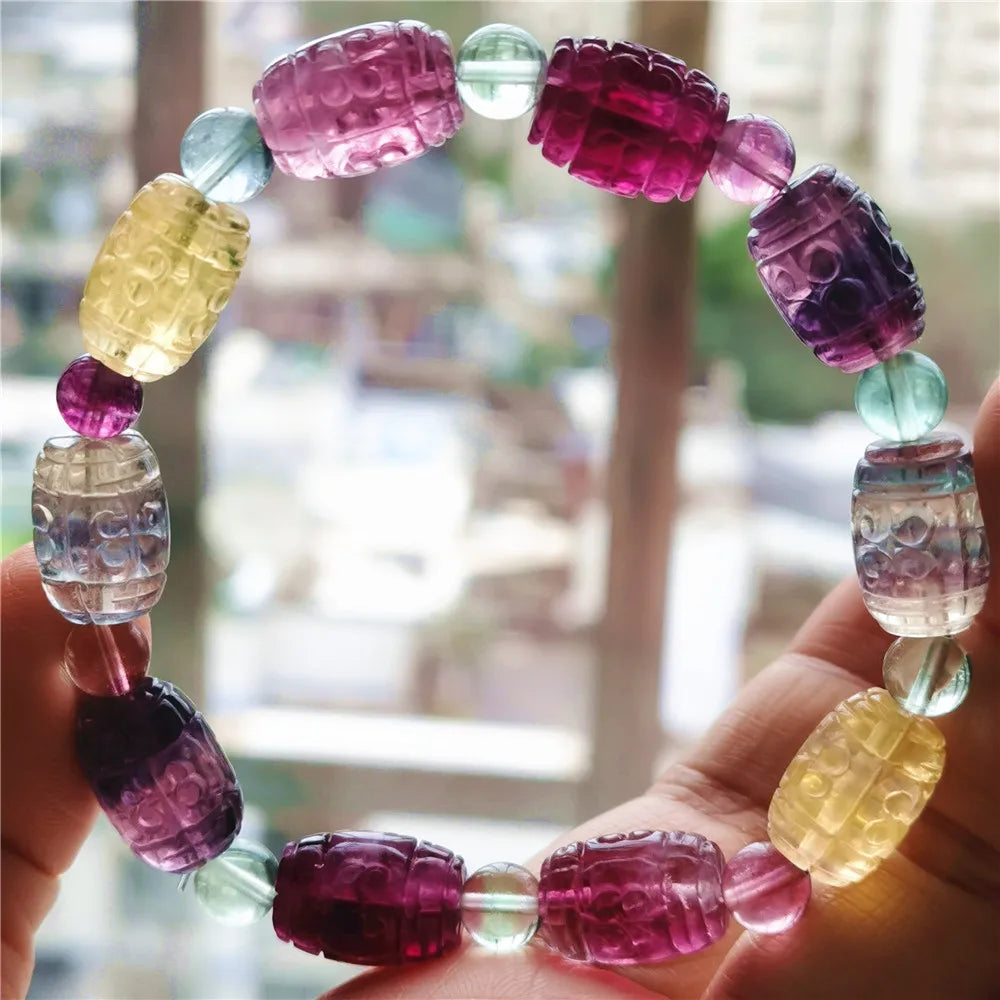Purple Yellow Fluorite Bracelet-ToShay.org