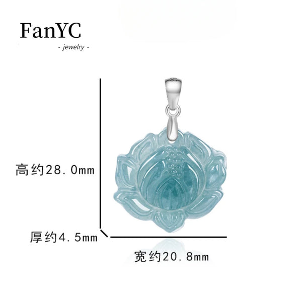 Blue Jadeite Lotus Pendant-ToShay.org