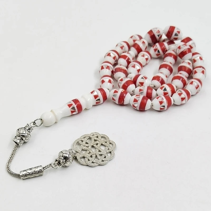 Red White Bone Tasbih-ToShay.org
