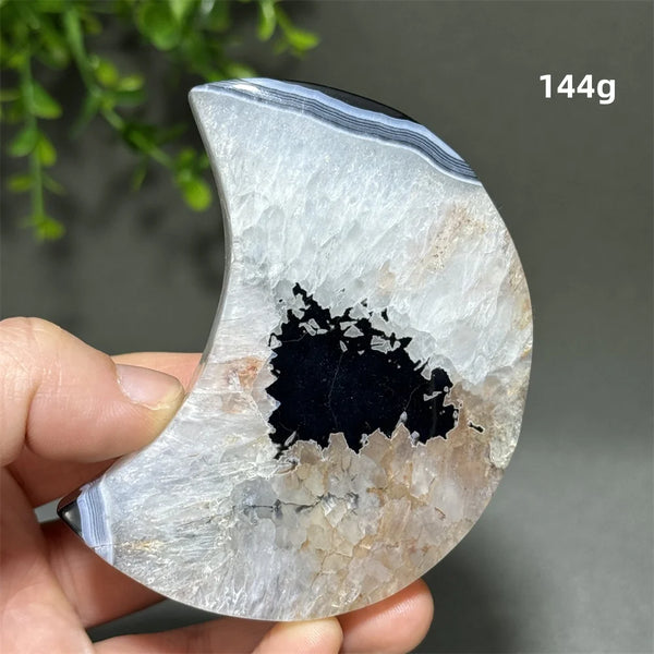 Natural Gemstone Black Agate Moon-Shaped Mineral Specimen Reiki Therapy Energy Collection Jiapin Home Decoration Gift-ToShay.org