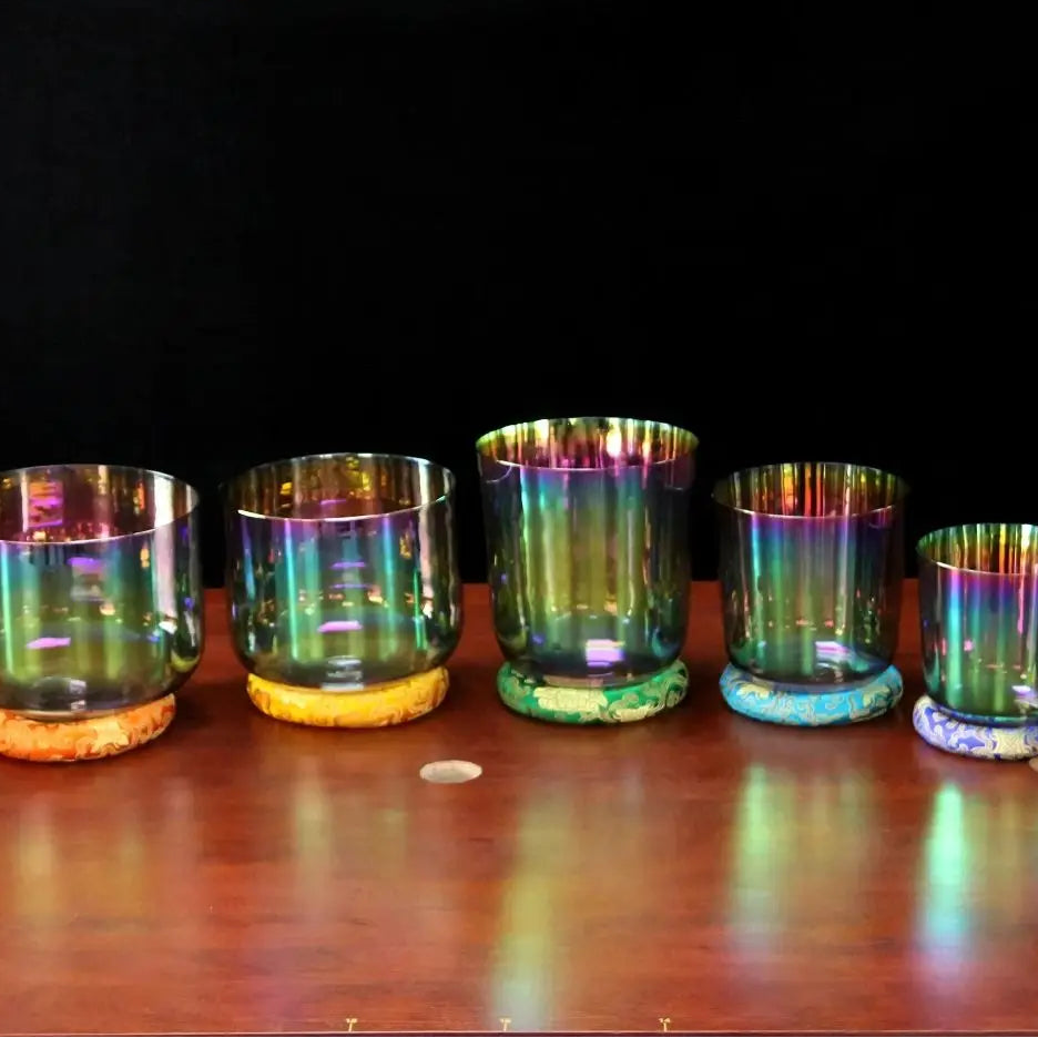 MountainRain Rainbow Bath Energy Cosmic Light Clear Crystal Singing Bowl With Accessories for Therapy with Malle percussion-ToShay.org