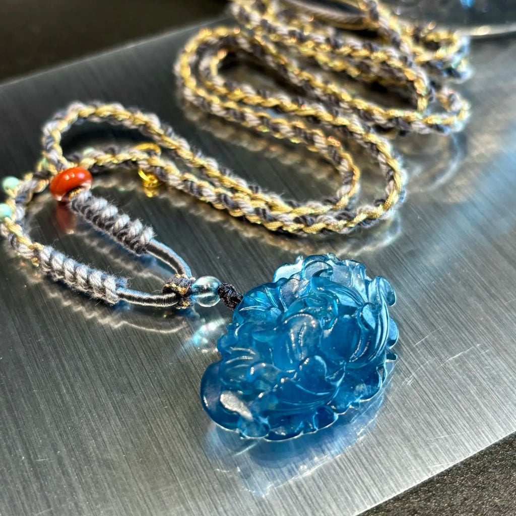 Blue Aquamarine Peony Pendant-ToShay.org