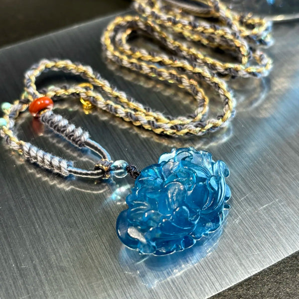 Blue Aquamarine Peony Pendant-ToShay.org