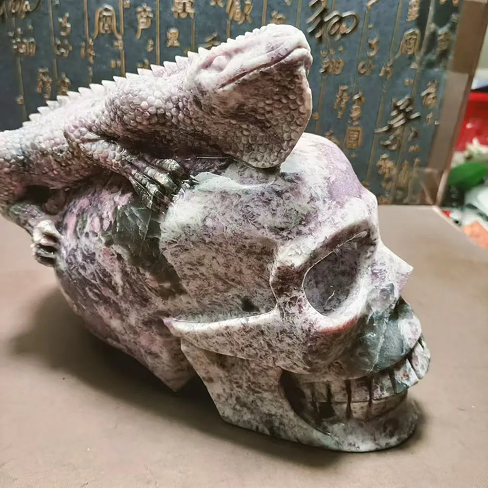 Pink Tourmaline Lizard Skull,-ToShay.org