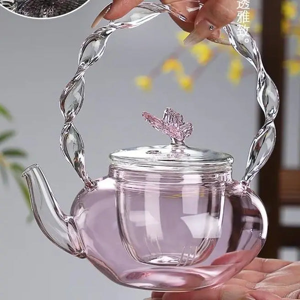 Pink Butterfly Glass Tea Pot-ToShay.org