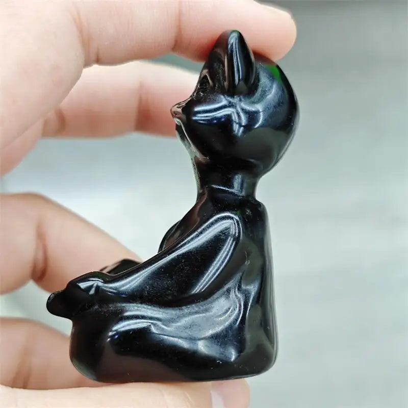 Natural Black Obsidian Yoga Master Cat Carving Healing Reiki Women Gemstone Jewellry Pendant Gift 1PCS-ToShay.org