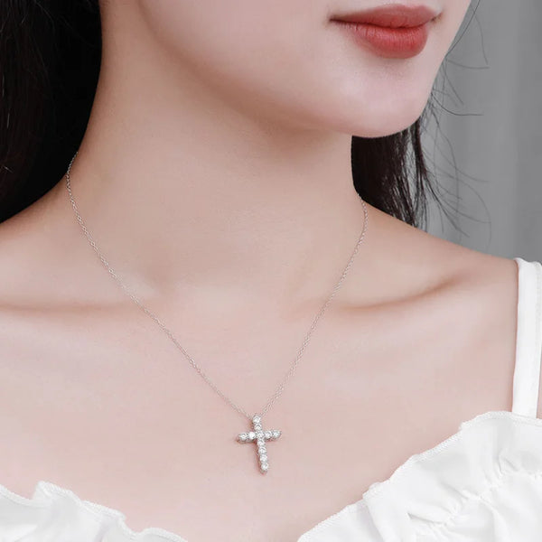 Silver Diamond Cross Pendant-ToShay.org