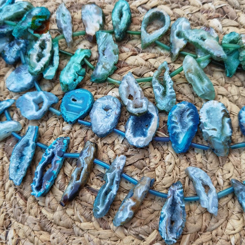15.5"/strand Top Drilled Natural Agate Geode Druzy Slab Loose Beads,Raw Quartz Drusy Slice Nugget Pendant Earring Jewelry Making-ToShay.org