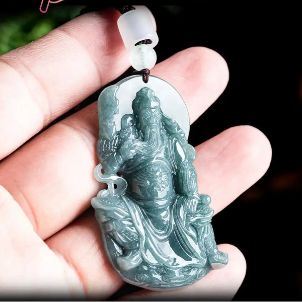 Green Jadeite Guan Gong Pendant-ToShay.org