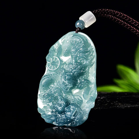 Blue Jadeite Dragon Pendant-ToShay.org