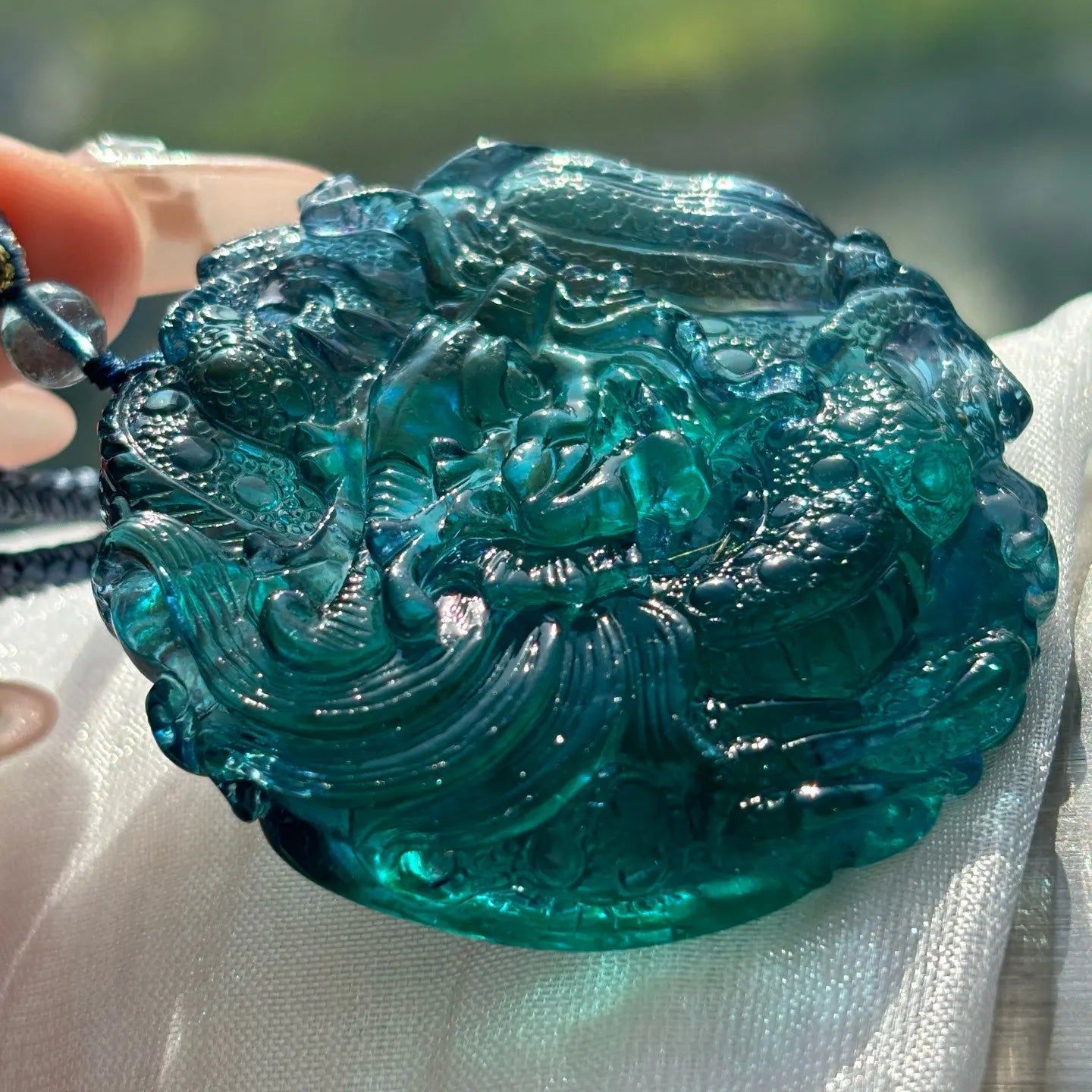 Blue Aquamarine Dragon Pendant-ToShay.org