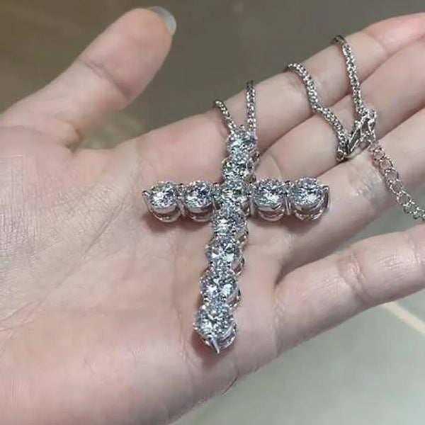 Silver Diamond Cross Pendant-ToShay.org