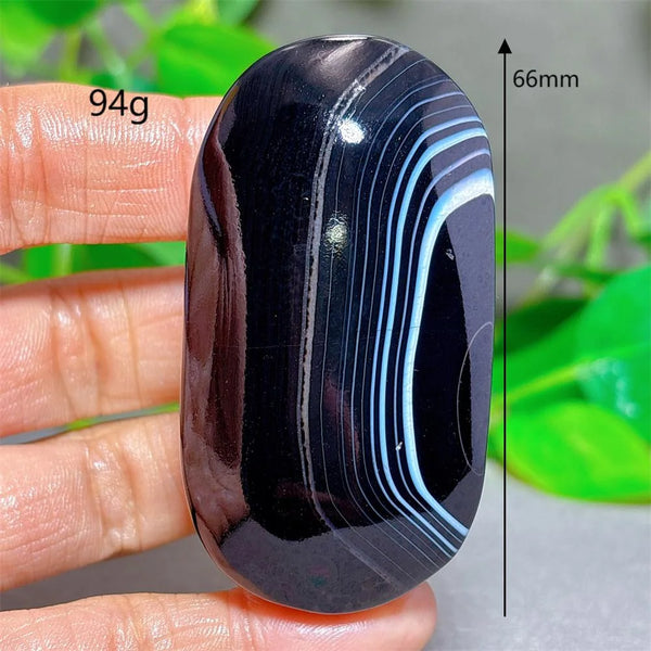 Black Silk Agate Palm Stone-ToShay.org