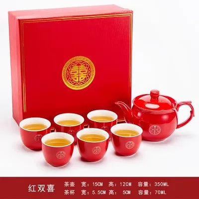 Red Porcelain Tea Set-ToShay.org