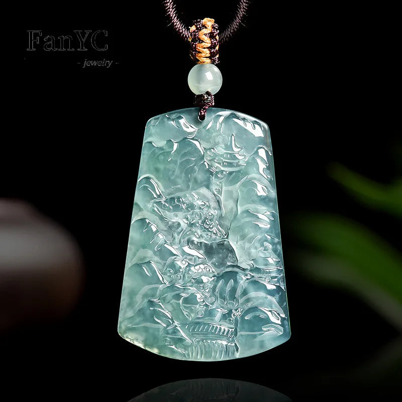 Blue Jadeite Landscape Pendant-ToShay.org