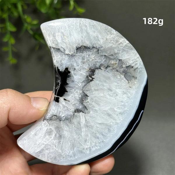 Natural Gemstone Black Agate Moon-Shaped Mineral Specimen Reiki Therapy Energy Collection Jiapin Home Decoration Gift-ToShay.org