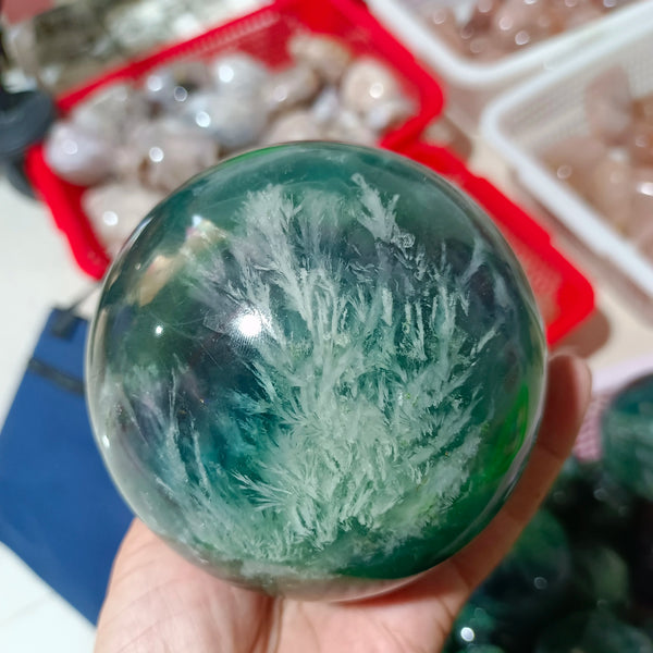 Green Feather Fluorite Ball-ToShay.org
