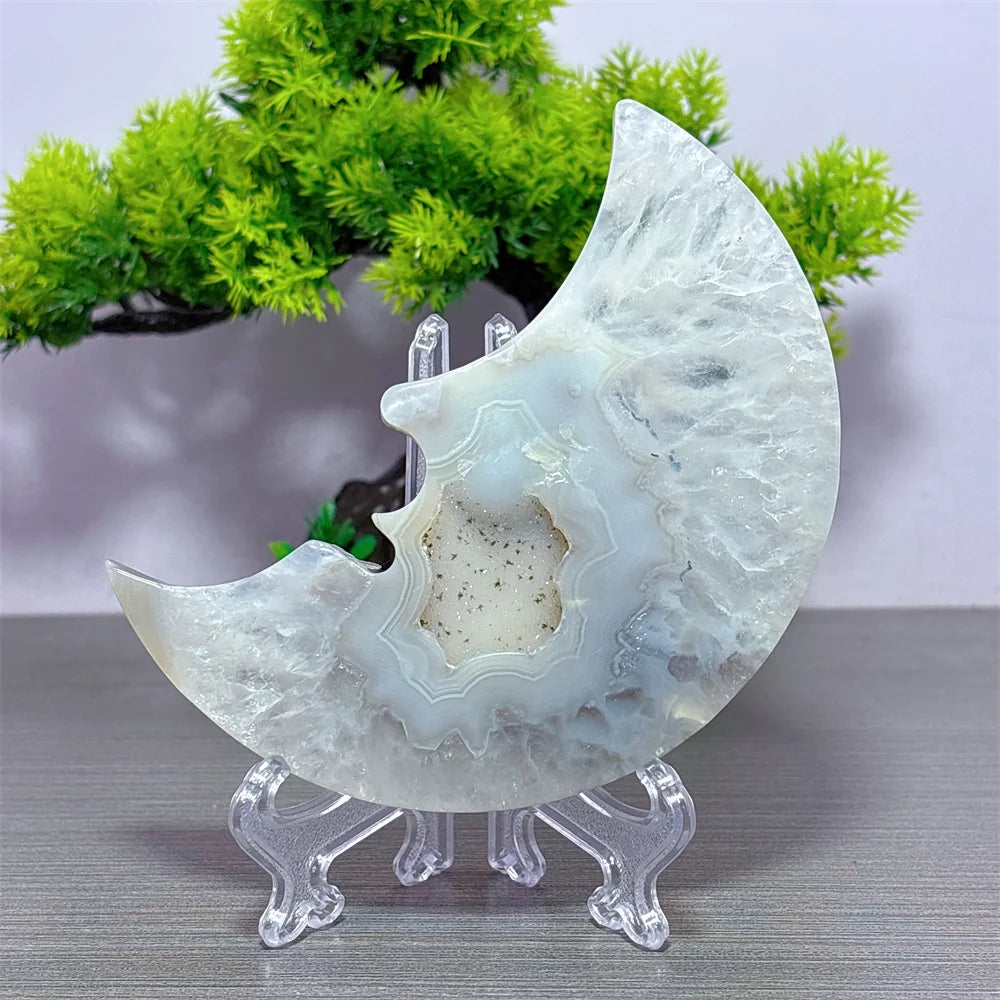 Grey Druzy Agate Moon Face-ToShay.org
