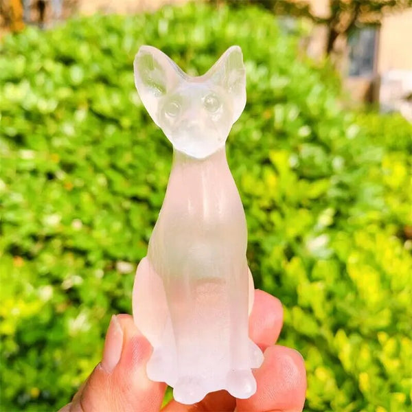 White Selenite Egyptian Cat Statues-ToShay.org