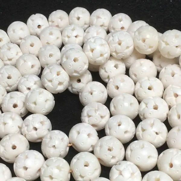 White Yak Bone Bead Mala-ToShay.org