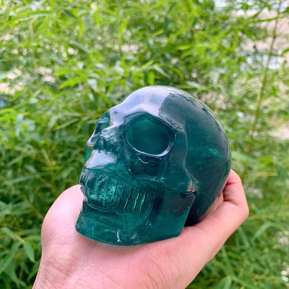 1PC Natural Green Fluorite Skull Energy Divination Crystal Carving Meditation Healing Furniture Decoration Collection Festival-ToShay.org
