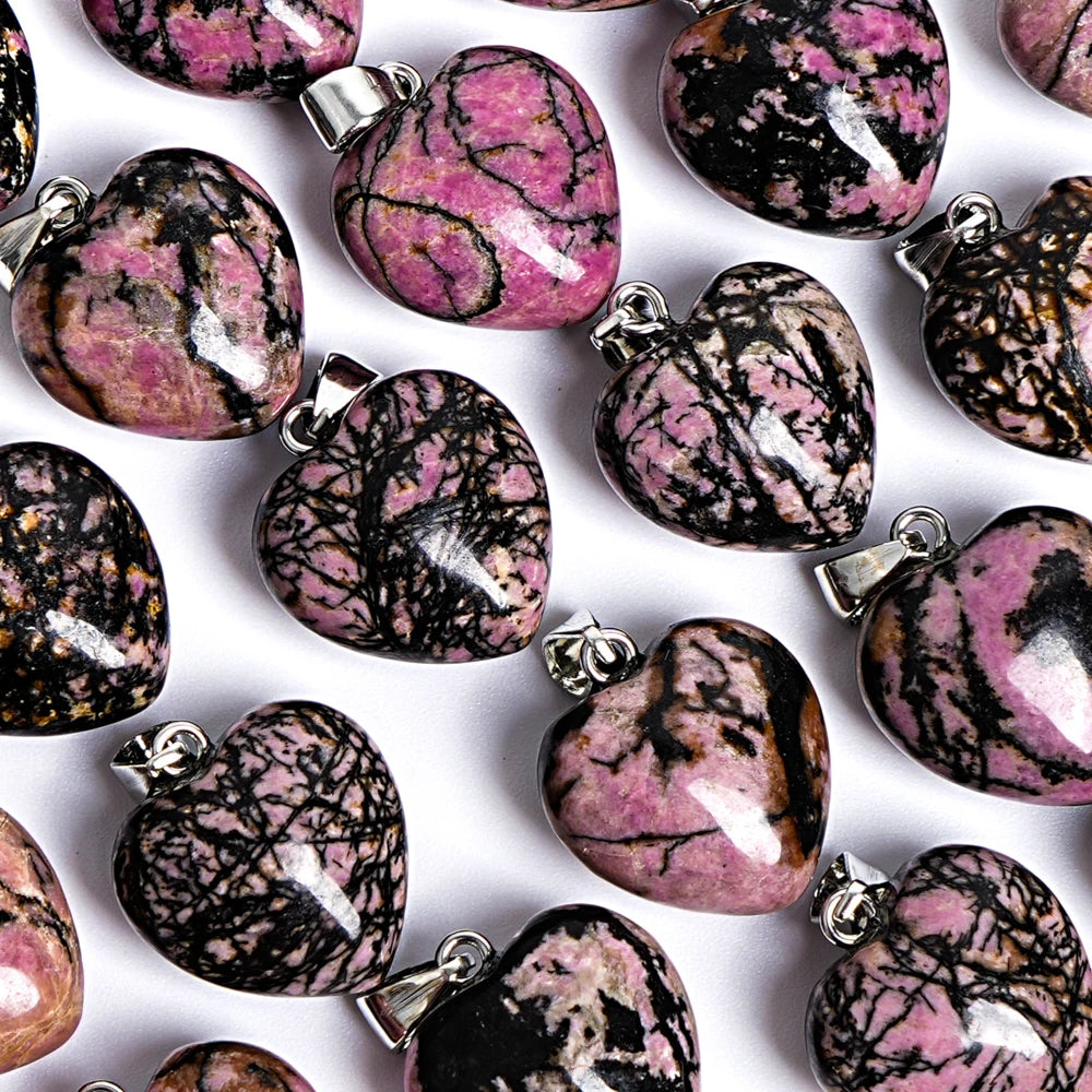 Pink Rhodonite Heart Pendant-ToShay.org
