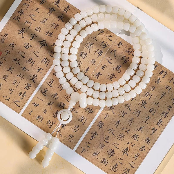 White Jade Bodhi Root Mala-ToShay.org