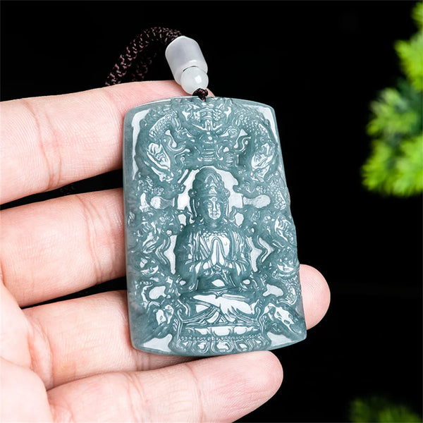 Blue Jadeite GuanYin Pendant-ToShay.org